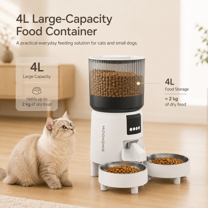 MiooHomie D04 4L Dual-Bowl WiFi Automatic Pet Feeder with App Control, Portion Scheduling and Feeding Records