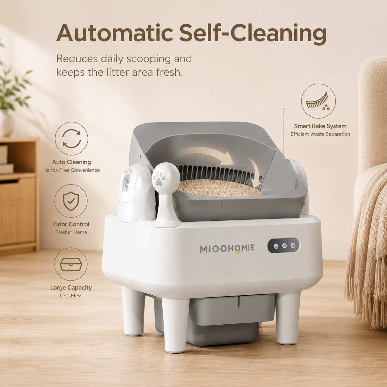 MiooHomie ML-B01 LITTY Lite Smart Self-Cleaning Cat Litter Box, 10L Large Capacity, Odor Control & Safety Sensors