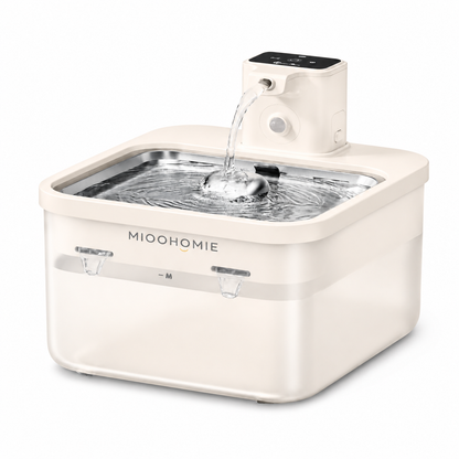 MiooHomie MW-B08 3L Smart Cat Water Fountain with 4000mAh Rechargeable Battery, Stainless Steel Drinking Tray, Quiet Automatic Pet Water Dispenser for Cats & Small Dogs