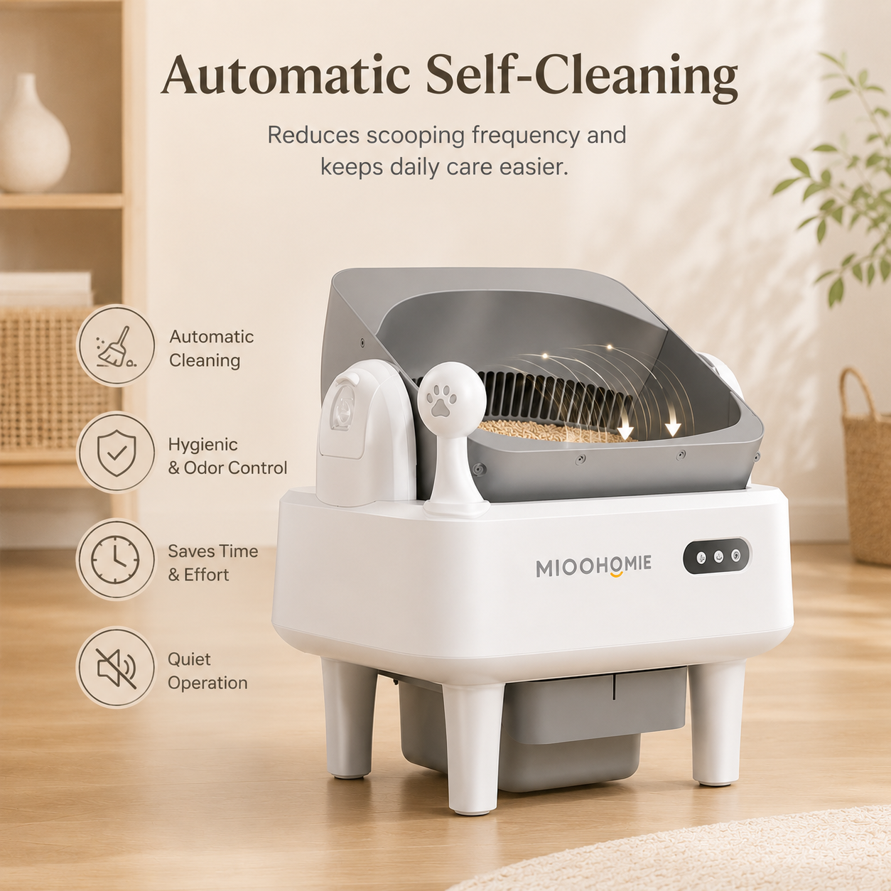 MiooHomie ML-S01 LITTY Air Semi-Covered Automatic Self-Cleaning Cat Litter Box with Low-Stress Entry and Safety Sensor Protection for Cats Under 22kg