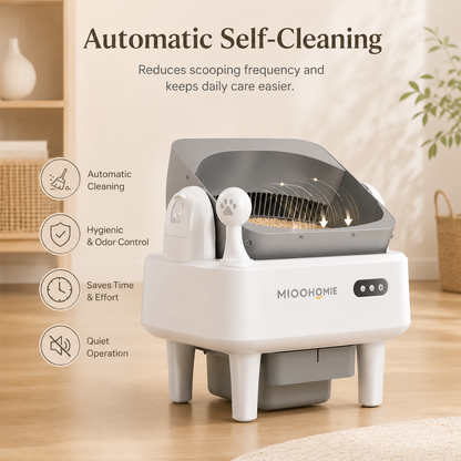 MiooHomie ML-S01 LITTY Air Semi-Covered Automatic Self-Cleaning Cat Litter Box with Low-Stress Entry and Safety Sensor Protection for Cats Under 22kg