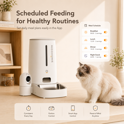 MiooHomie C-01 Smart Automatic Pet Feeder with 2MP Camera, 4L WiFi App Control & Low Food Alerts
