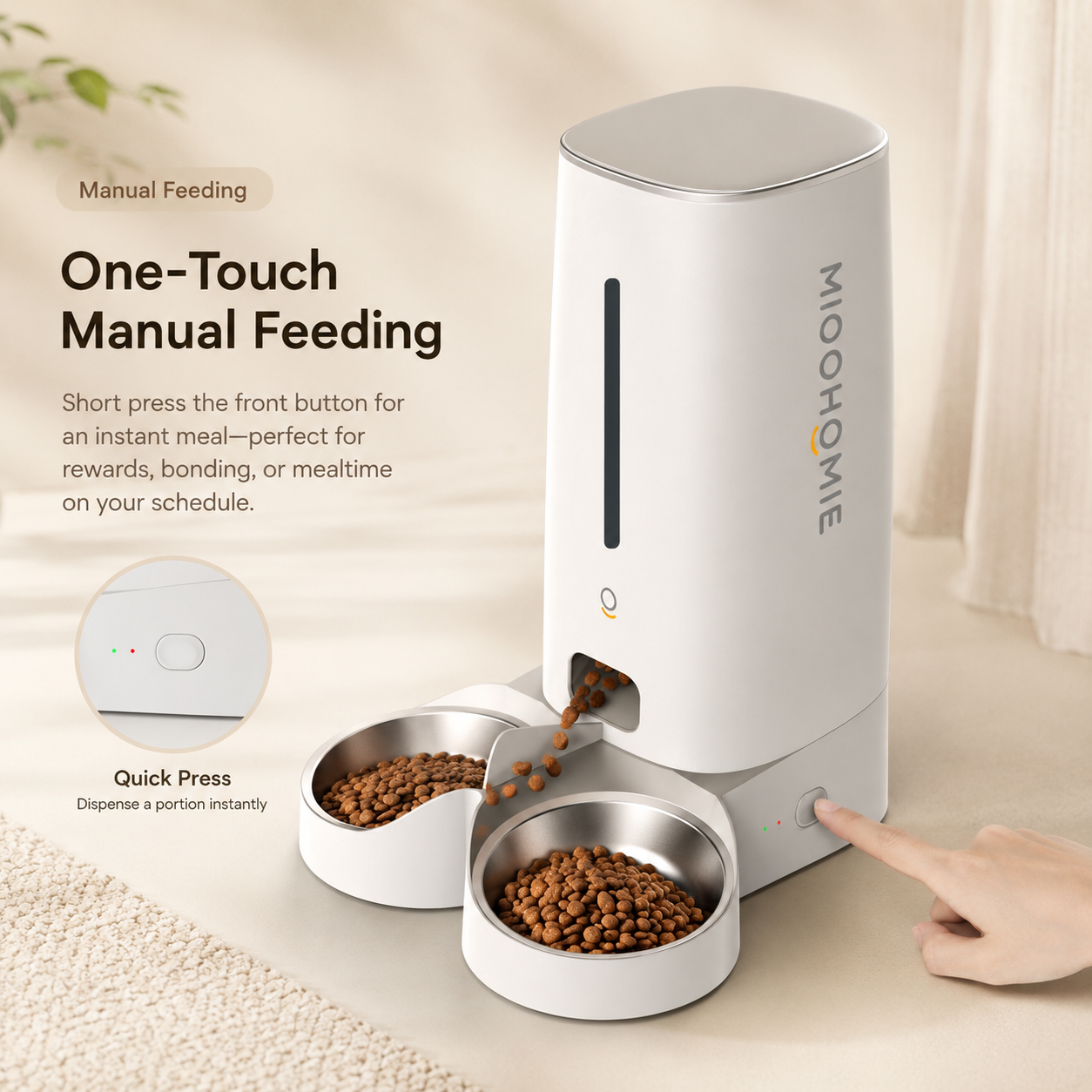 MiooHomie D02 WiFi Smart Pet Feeder with Dual Stainless Steel Bowls, 4L Automatic Cat and Small Dog Feeder