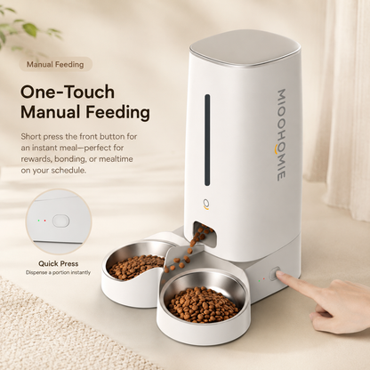 MiooHomie D02 WiFi Smart Pet Feeder with Dual Stainless Steel Bowls, 4L Automatic Cat and Small Dog Feeder
