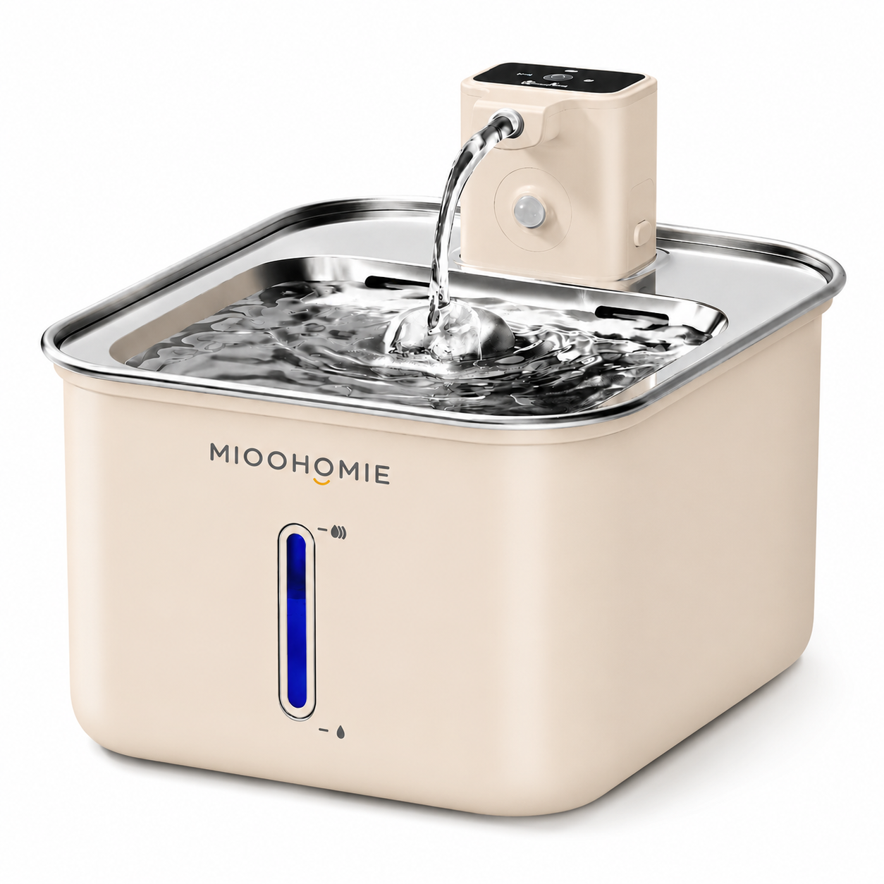 MIOOHOMIE MW-B10 Smart Stainless Steel Cat Water Fountain, 4000mAh Rechargeable Pet Water Dispenser with Quiet Circulating Filter for Cats & Small Dogs