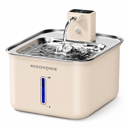 MIOOHOMIE MW-B10 Smart Stainless Steel Cat Water Fountain, 4000mAh Rechargeable Pet Water Dispenser with Quiet Circulating Filter for Cats & Small Dogs