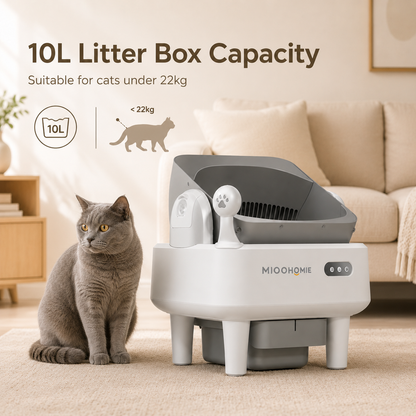 MiooHomie ML-B01 LITTY Lite Smart Self-Cleaning Cat Litter Box, 10L Large Capacity, Odor Control & Safety Sensors