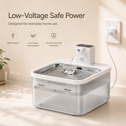 MIOOHOMIE MW-B07 FLOWLY Steel Go Lite 2600mAh Smart Pet Water Fountain with Stainless Steel Tray & 3L Capacity