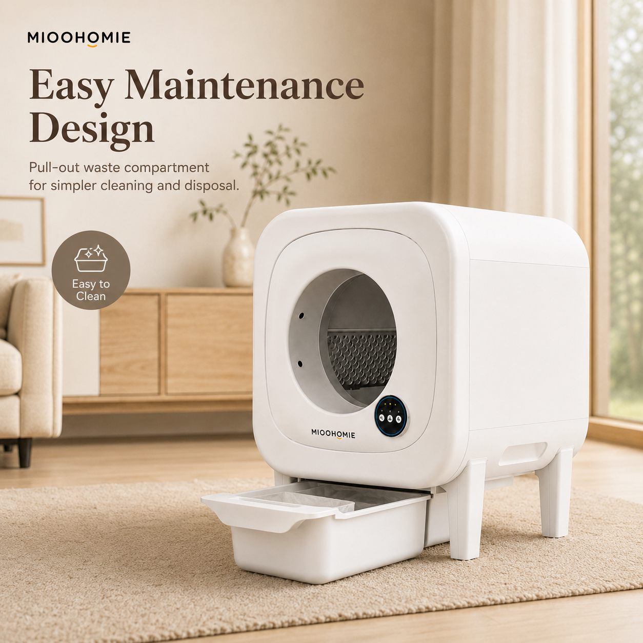 MiooHomie ML-P01 LITTY Pro App-Control Self-Cleaning Cat Litter Box with Smart Reminders, 10L Waste Bin & Odor Control for Cats Under 22kg