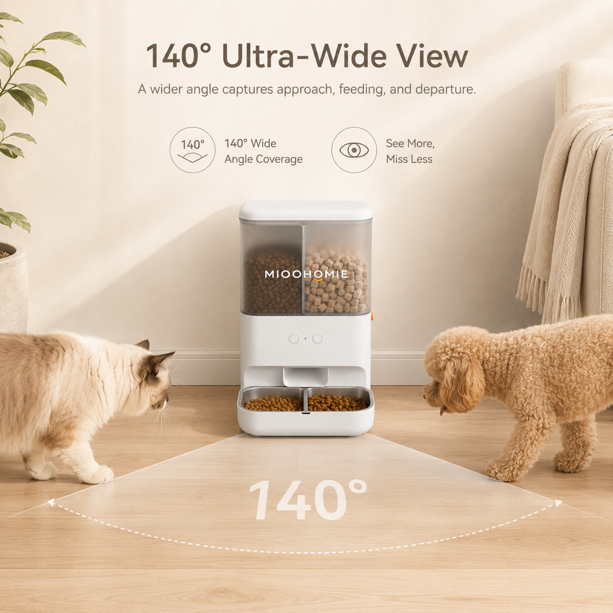 MiooHomie MF-M02 BOWLY Treat Cam Food & Treat Camera Smart Pet Feeder with 1080P HD Camera and Dual Storage for Cats & Small Dogs