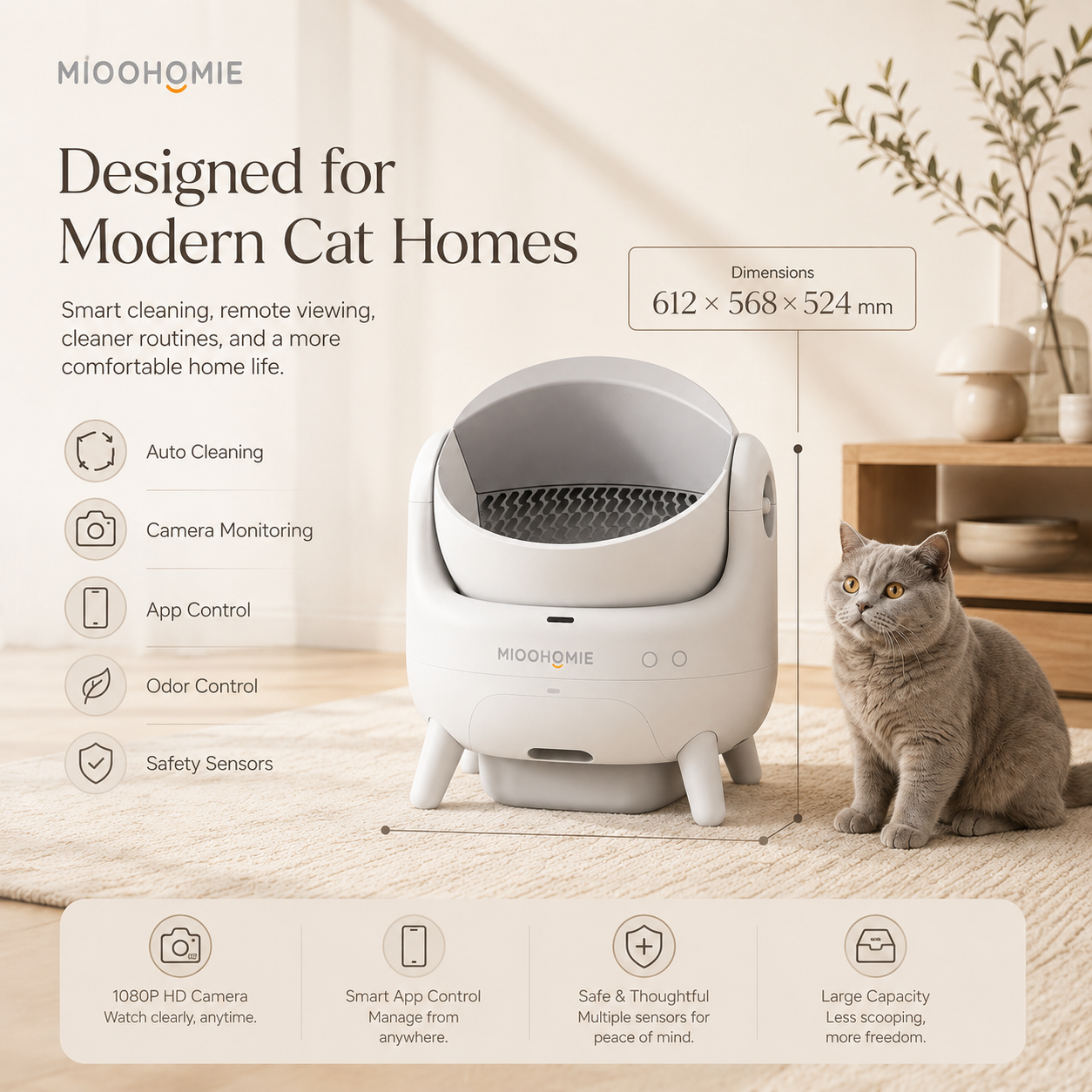 MiooHomie ML-P02 LITTY Cam Pro Camera Self-Cleaning Cat Litter Box with APP Control, Remote Video Monitoring & Odor Control