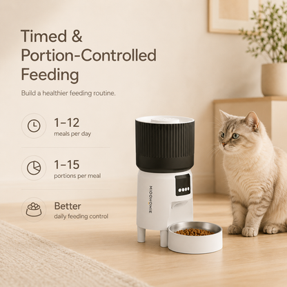 MiooHomie MF-S02 Programmable 4L Cat and Small Dog Feeder with 1–12 Meal Scheduling, 1–15 Portion Control and Removable Bowl