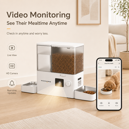 MiooHomie M01 All-in-One Smart Pet Feeder with Water Dispenser, WiFi App Control, Video Monitoring, 3.5L Food Tank and 5L Water Tank