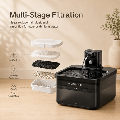 MIOOHOMIE MW-B06 FLOWLY Go Pro 5200mAh Smart Pet Water Fountain with 3L Capacity, Multi-Stage Filtration & Smart Reminders