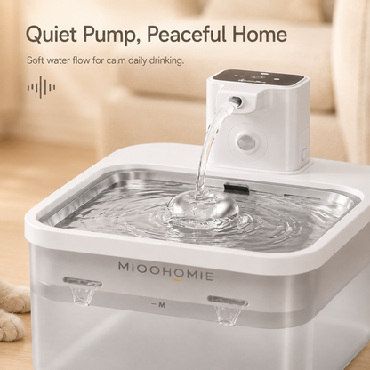 MIOOHOMIE MW-B07 FLOWLY Steel Go Lite 2600mAh Smart Pet Water Fountain with Stainless Steel Tray & 3L Capacity