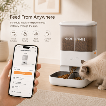 MiooHomie MF-M02 BOWLY Treat Cam Food & Treat Camera Smart Pet Feeder with 1080P HD Camera and Dual Storage for Cats & Small Dogs