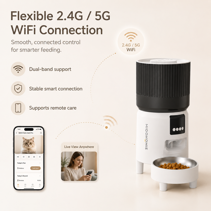MiooHomie C-03 4L Automatic Cat Feeder with 1080P Camera, 2.4GHz/5GHz Wi-Fi & App Remote Feeding
