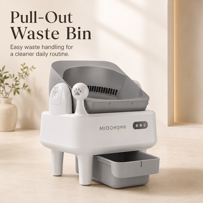 MiooHomie ML-C02 LITTY Fresh Spray Deodorizing Self-Cleaning Cat Litter Box, Semi-Open APP Smart Automatic Cat Toilet with Pull-Out Waste Bin for Multi-Cat Homes
