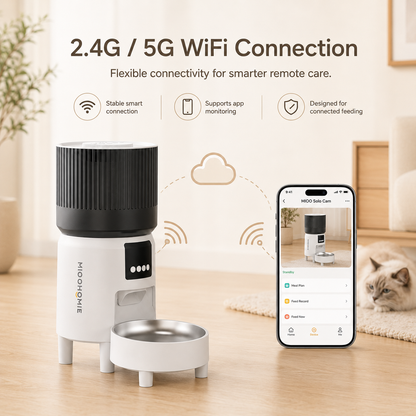 MiooHomie C-02 4L Dual-Bowl Automatic Cat Feeder with 1080P Camera, Wi-Fi App Control for Two Pets
