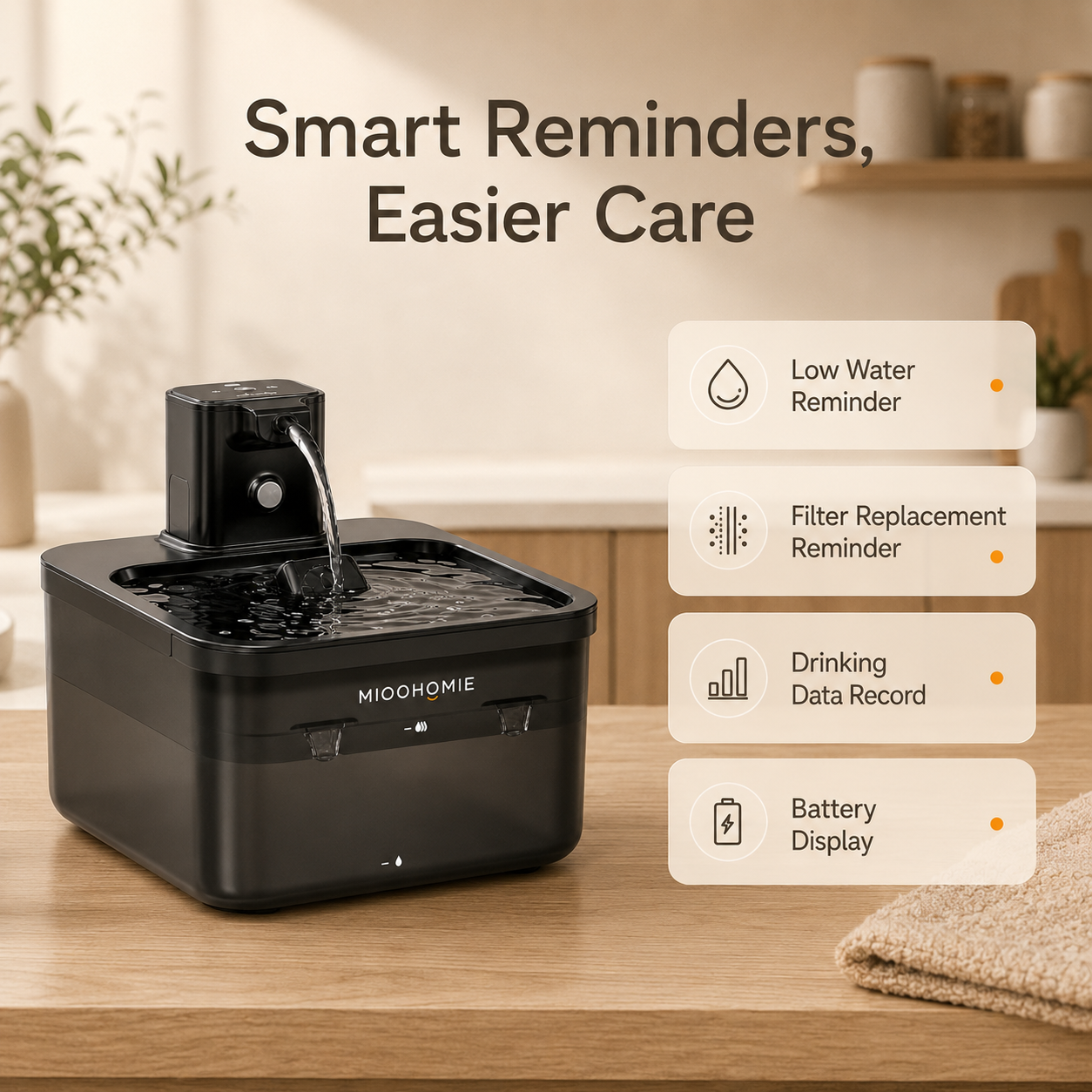 MIOOHOMIE MW-B06 FLOWLY Go Pro 5200mAh Smart Pet Water Fountain with 3L Capacity, Multi-Stage Filtration & Smart Reminders