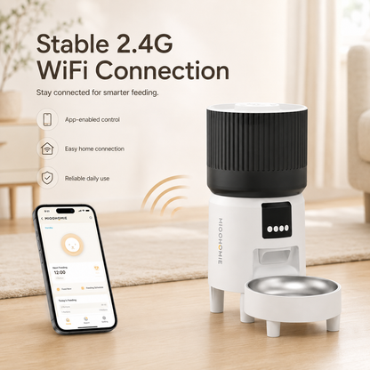 MiooHomie MF-S03 Smart APP 4L WiFi Pet Feeder with Remote Feeding, Meal Scheduling and Voice Reminder for Cats & Small Dogs