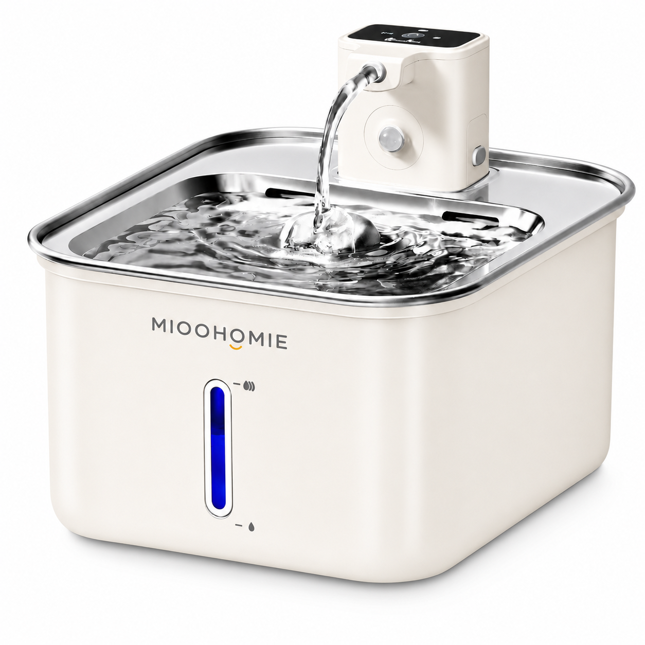 MIOOHOMIE MW-B10 Smart Stainless Steel Cat Water Fountain, 4000mAh Rechargeable Pet Water Dispenser with Quiet Circulating Filter for Cats & Small Dogs