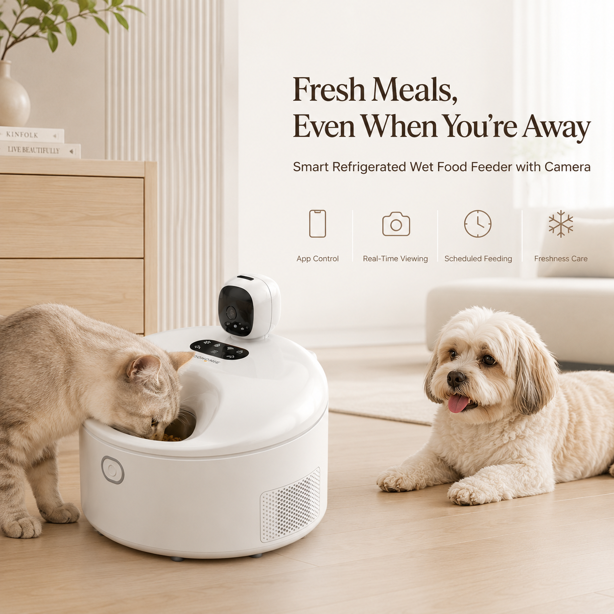 MiooHomie MF-P01 Smart Refrigerated Wet Food Pet Feeder with Camera, 5-Meal Automatic Feeder for Cats & Small Breeds