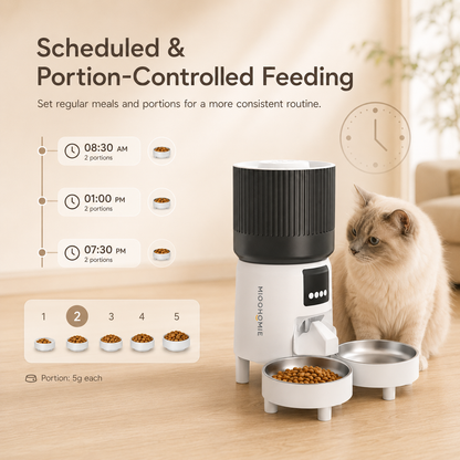 MiooHomie D04 4L Dual-Bowl WiFi Automatic Pet Feeder with App Control, Portion Scheduling and Feeding Records