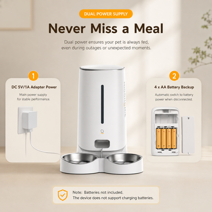 MiooHomie D02 WiFi Smart Pet Feeder with Dual Stainless Steel Bowls, 4L Automatic Cat and Small Dog Feeder