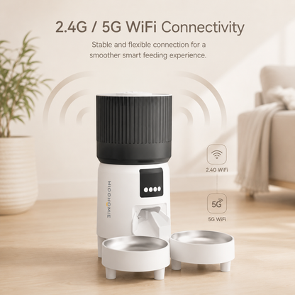 MiooHomie C-05 4L Dual-Bowl Automatic Cat Feeder with 2K Camera, Wi-Fi App Control for Two Pets