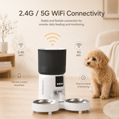 MiooHomie C-04 4L Dual-Bowl Automatic Cat Feeder with 1080P Camera, Wi-Fi App Control for Two Pets
