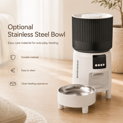 MiooHomie MF-S02 Programmable 4L Cat and Small Dog Feeder with 1–12 Meal Scheduling, 1–15 Portion Control and Removable Bowl