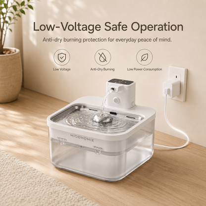 MIOOHOMIE MW-B09 Smart Stainless Steel Cat Water Fountain, 5200mAh Rechargeable Pet Water Dispenser with 3L Capacity, Quiet Circulating Filter for Cats & Small Dogs