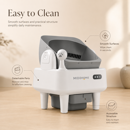 MiooHomie ML-C02 LITTY Fresh Spray Deodorizing Self-Cleaning Cat Litter Box, Semi-Open APP Smart Automatic Cat Toilet with Pull-Out Waste Bin for Multi-Cat Homes