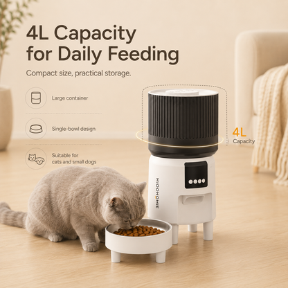 MiooHomie MF-S03 Smart APP 4L WiFi Pet Feeder with Remote Feeding, Meal Scheduling and Voice Reminder for Cats & Small Dogs