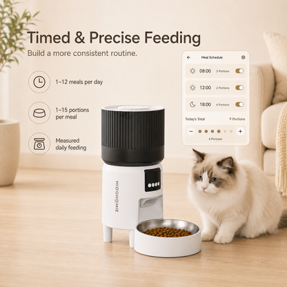 MiooHomie C-02 4L Dual-Bowl Automatic Cat Feeder with 1080P Camera, Wi-Fi App Control for Two Pets