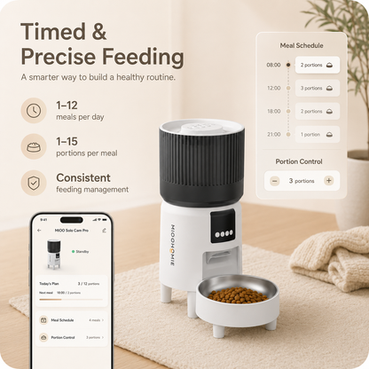 MiooHomie C-03 4L Automatic Cat Feeder with 1080P Camera, 2.4GHz/5GHz Wi-Fi & App Remote Feeding