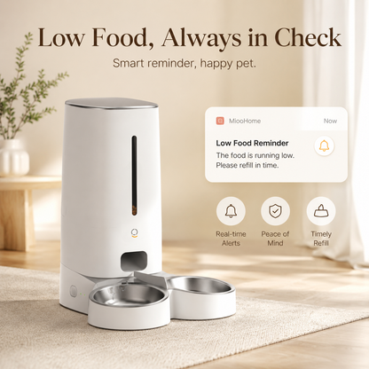 MiooHomie D02 WiFi Smart Pet Feeder with Dual Stainless Steel Bowls, 4L Automatic Cat and Small Dog Feeder