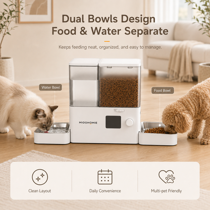 MiooHomie M01 All-in-One Smart Pet Feeder with Water Dispenser, WiFi App Control, Video Monitoring, 3.5L Food Tank and 5L Water Tank