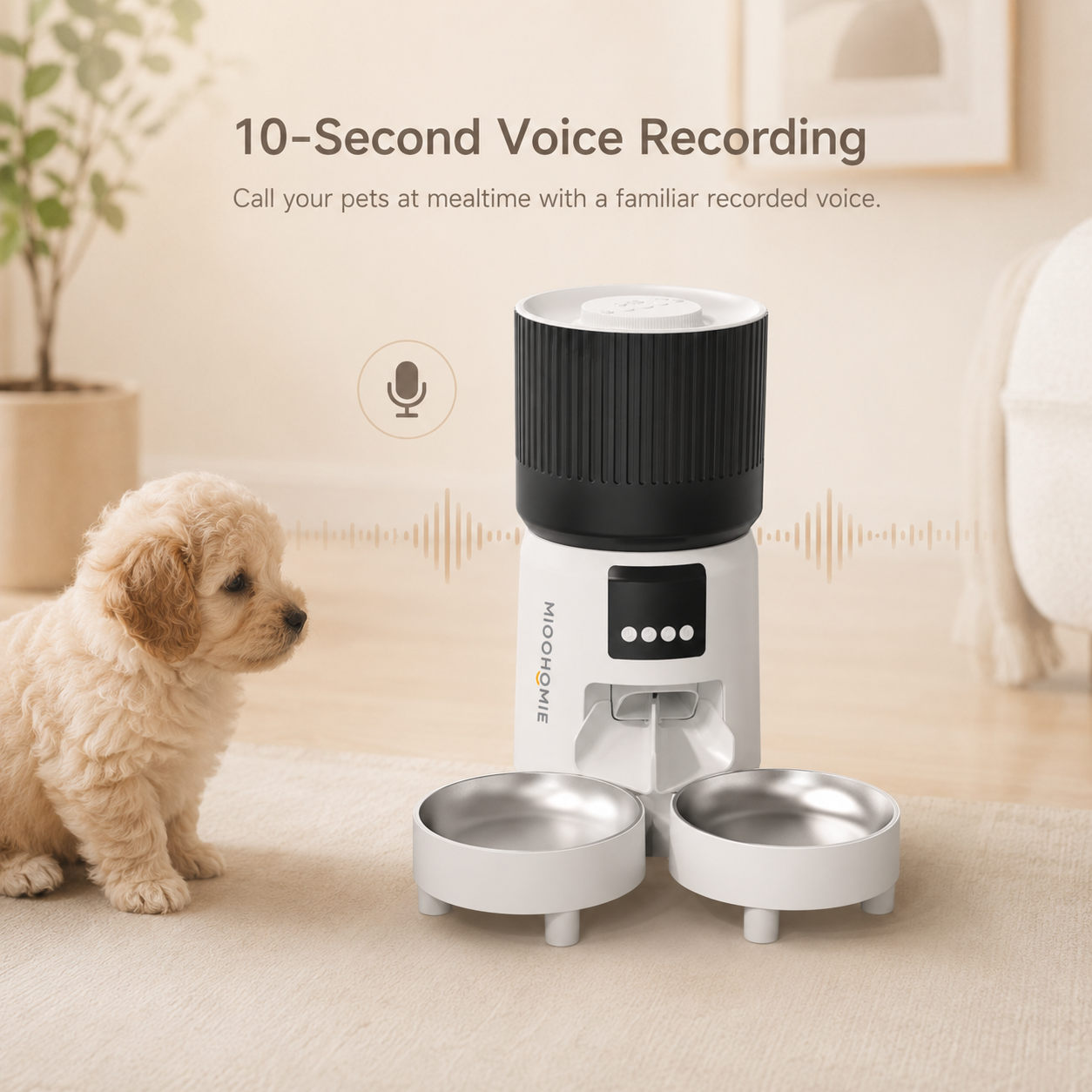 MiooHomie D03 4L Dual-Bowl Smart Pet Feeder with Voice Recording & Detachable Bowls