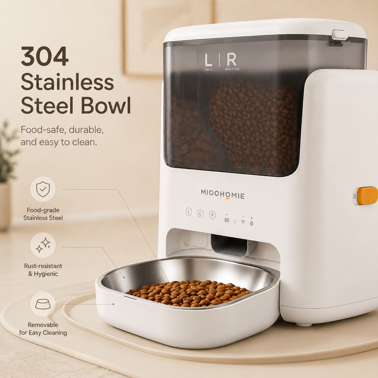 MiooHomie L01 BOWLY Dual-Compartment WiFi Smart Pet Feeder for Cats and Small Breed Dogs