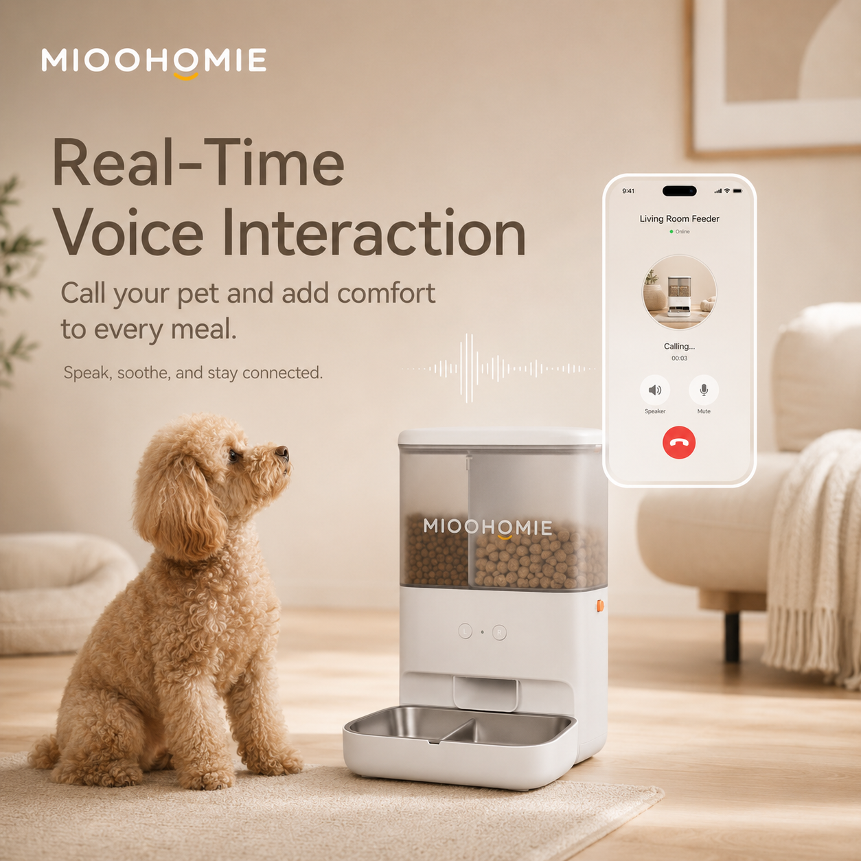 MiooHomie MF-M02 BOWLY Treat Cam WiFi Smart Pet Feeder with Dual Food & Treat Storage