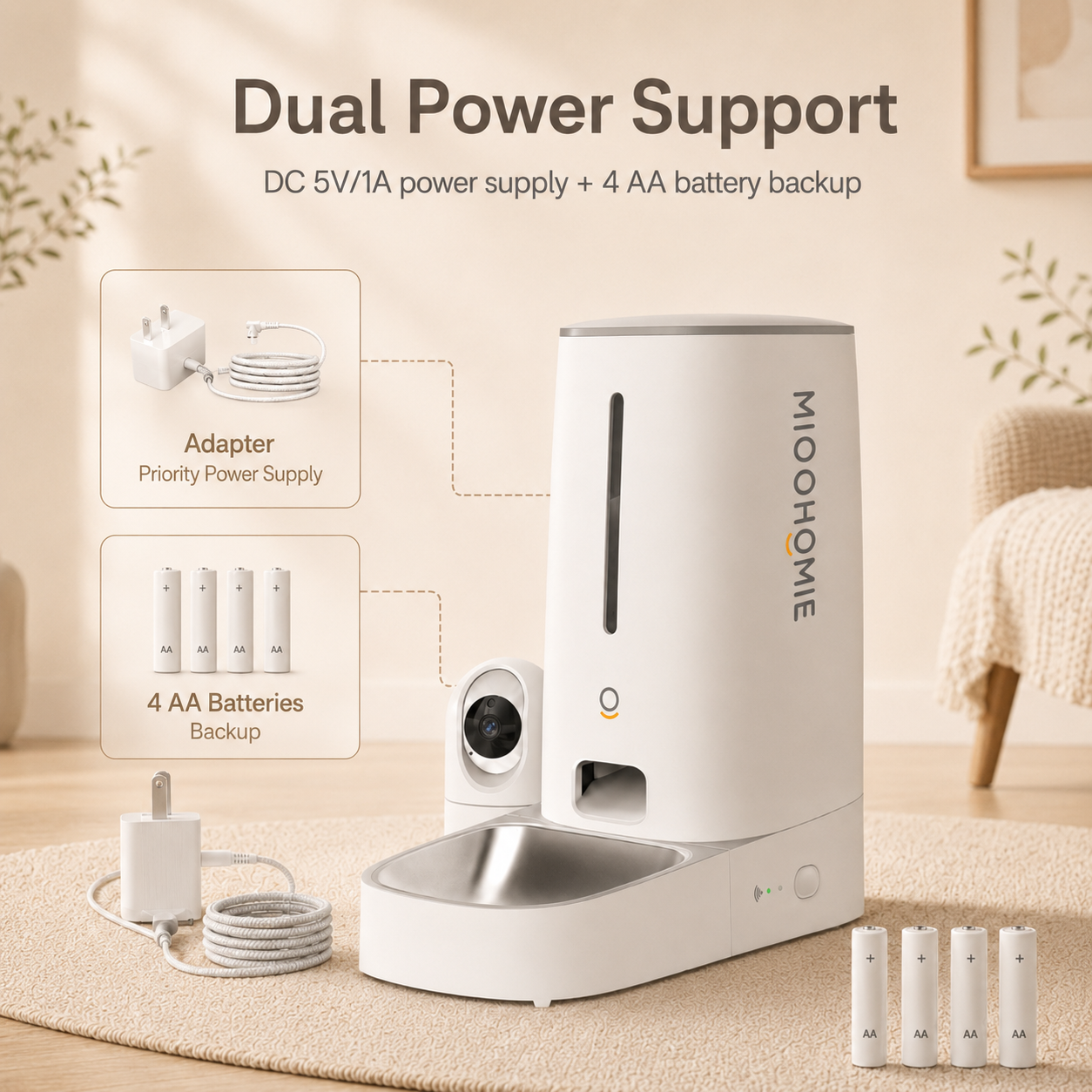 MiooHomie C-01 Smart Automatic Pet Feeder with 2MP Camera, 4L WiFi App Control & Low Food Alerts