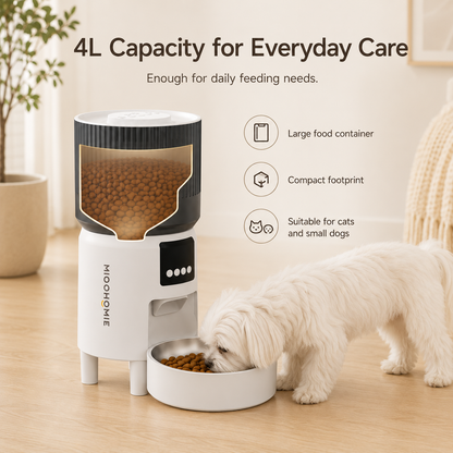 MiooHomie C-02 4L Dual-Bowl Automatic Cat Feeder with 1080P Camera, Wi-Fi App Control for Two Pets
