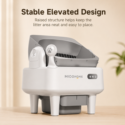 MiooHomie ML-C02 LITTY Fresh Spray Deodorizing Self-Cleaning Cat Litter Box, Semi-Open APP Smart Automatic Cat Toilet with Pull-Out Waste Bin for Multi-Cat Homes