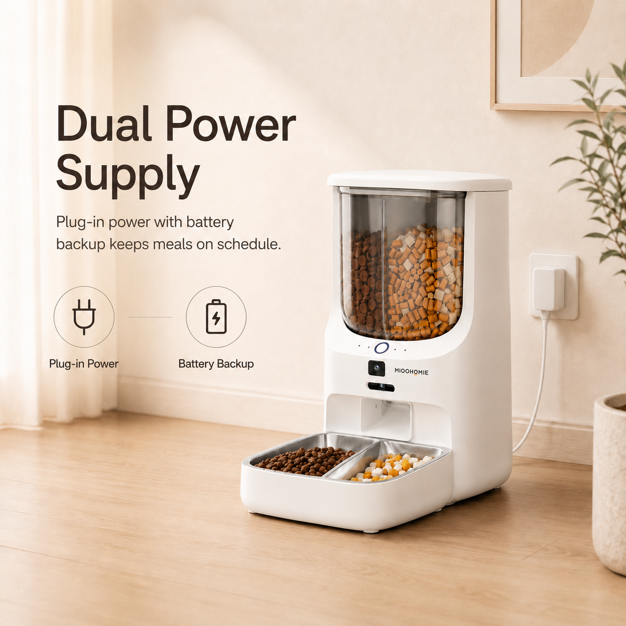 MiooHomie M03 BOWLY Mix Pro Dual-Food WiFi Smart Pet Feeder with Dual HD Cameras and UV Sterilization for Cats and Small Breed Dogs