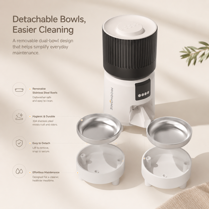 MiooHomie C-05 4L Dual-Bowl Automatic Cat Feeder with 2K Camera, Wi-Fi App Control for Two Pets