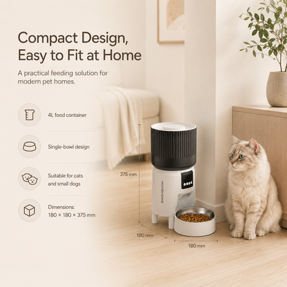 MiooHomie MF-S02 Programmable 4L Cat and Small Dog Feeder with 1–12 Meal Scheduling, 1–15 Portion Control and Removable Bowl