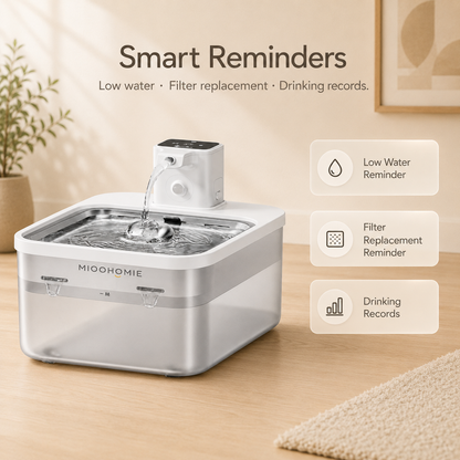MIOOHOMIE MW-B07 FLOWLY Steel Go Lite 2600mAh Smart Pet Water Fountain with Stainless Steel Tray & 3L Capacity