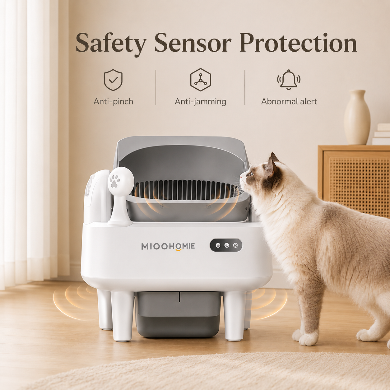 MiooHomie ML-S01 LITTY Air Semi-Covered Automatic Self-Cleaning Cat Litter Box with Low-Stress Entry and Safety Sensor Protection for Cats Under 22kg
